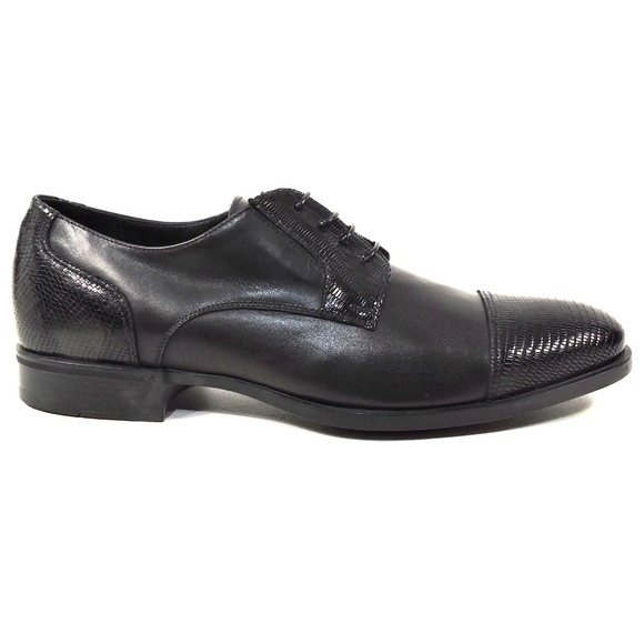 LUIGI TRAINI ?? MEN\'S BLACK SOFT LEATHER OXFORD SHOES